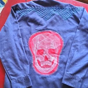 Hand Embroidered unisex Dickies long-sleeved one of a kind skull button up shirt